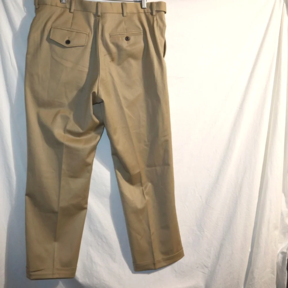 TravelSmith Pants Mens 34 Wool Blend Khaki‎ Flap Pocket Cuffed Pleated Tan